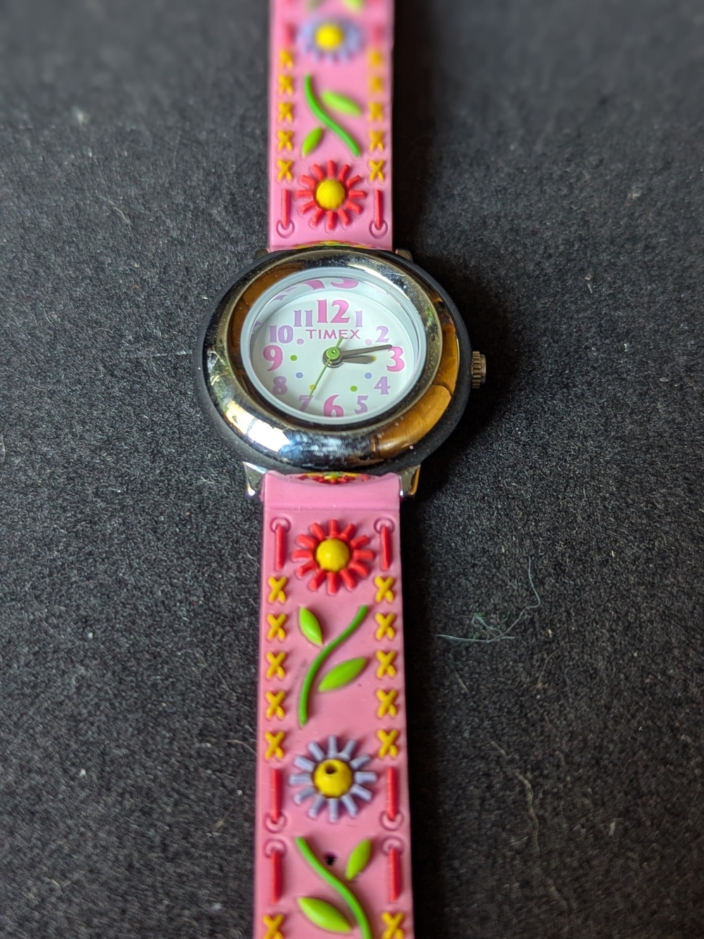 Timex Girls Watch Pink Floral Embossed Band New Battery Kids Size